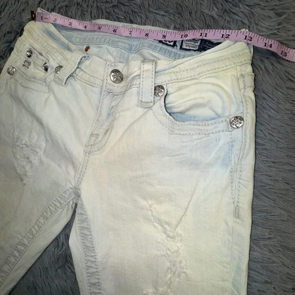 Miss Me Jeans Women's 26 Straight Acid Bleach Wash Studded Rhinestone Grunge - Picture 9 of 15